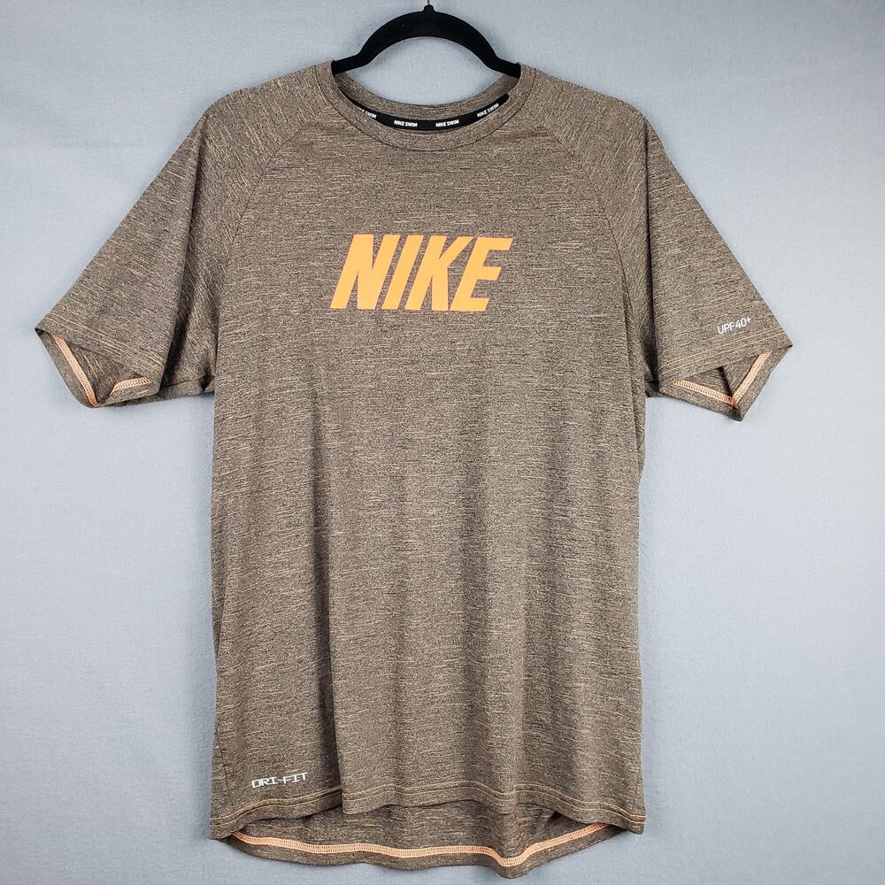 Nike Swim Sz M Short Sleeve Hydroguard‎ Water Tee Shirt Brown UPF Sun Protection